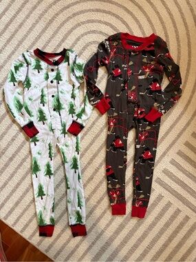 4 for $40 Lazy One Kids Two Holiday Footie Pajamas - Green, White, Black, Red